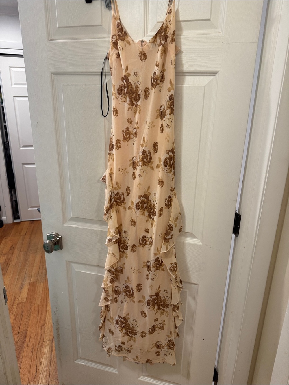 Forever 21 Beige Maxi Slip Dress with Brown Floral Print